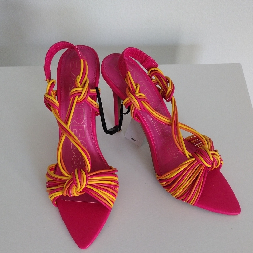 Express Pink and Yellow Strappy Heels - Picture 5 of 15